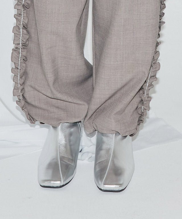 クラム ECLAM サイドフリルデザインパンツ (杢グレージュ) 杢グレージュ