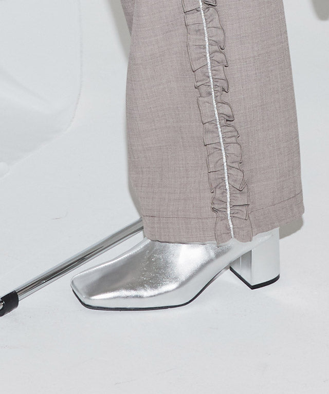 クラム ECLAM サイドフリルデザインパンツ (杢グレージュ) 杢グレージュ