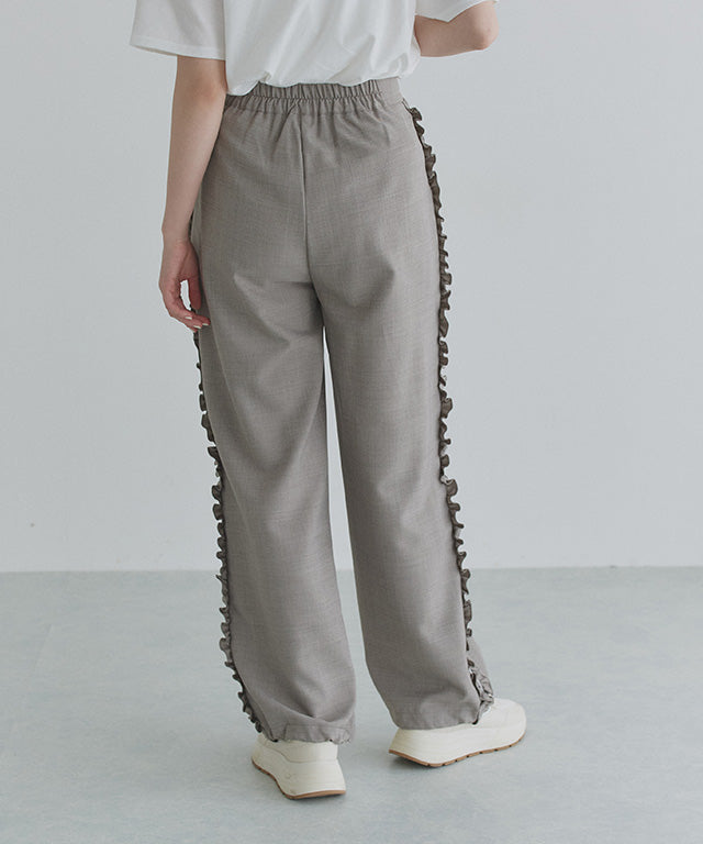 クラム ECLAM サイドフリルデザインパンツ (杢グレージュ) 杢グレージュ
