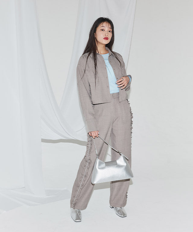 クラム ECLAM サイドフリルデザインパンツ (杢グレージュ) 杢グレージュ