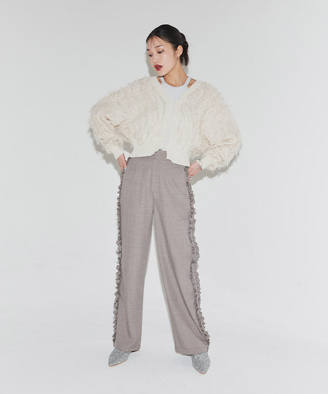 クラム ECLAM サイドフリルデザインパンツ (杢グレージュ) 杢グレージュ