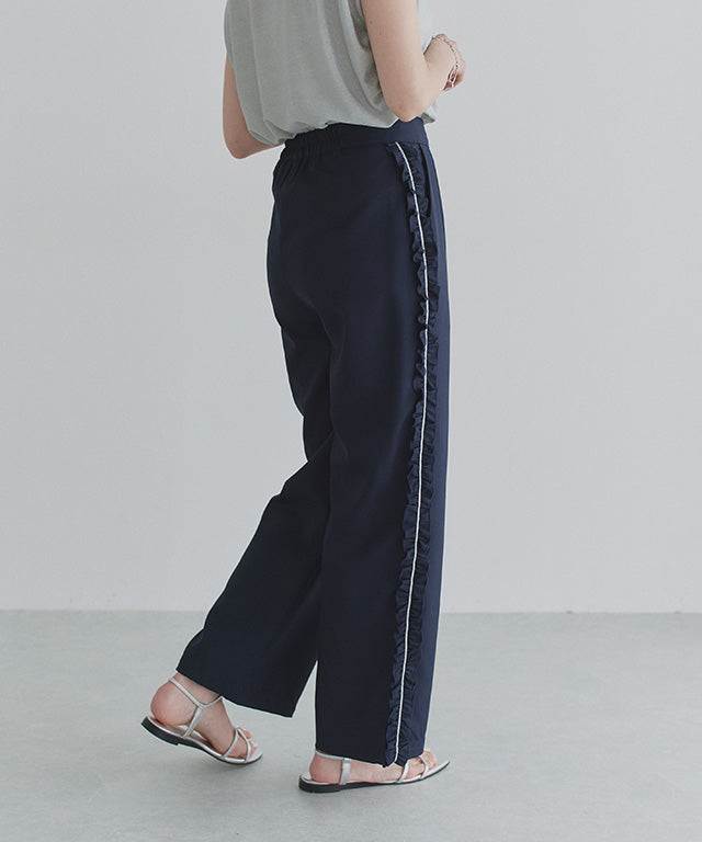 クラム ECLAM サイドフリルデザインパンツ (杢グレージュ) 杢グレージュ