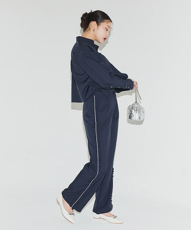 クラム ECLAM サイドフリルデザインパンツ (杢グレージュ) 杢グレージュ