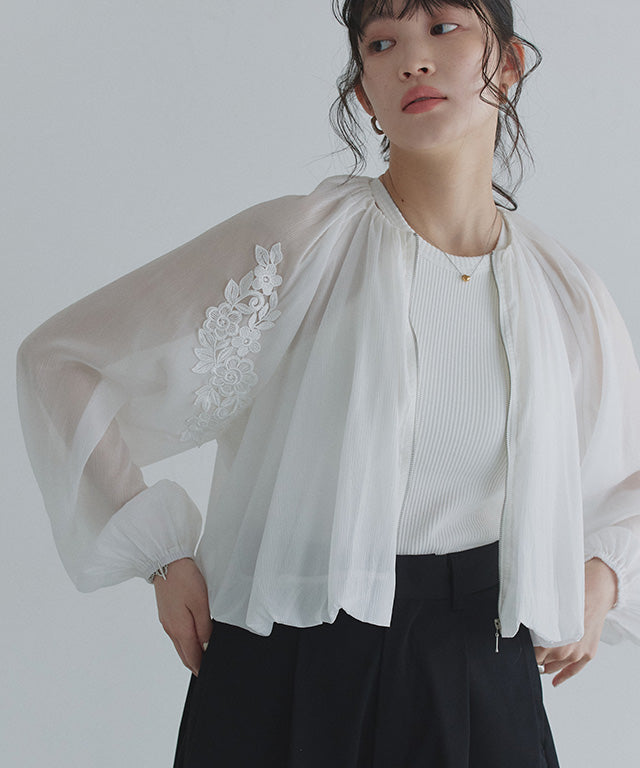 クラム ECLAM レース刺繍バルーンショートブルゾン (ブラック) ブラック