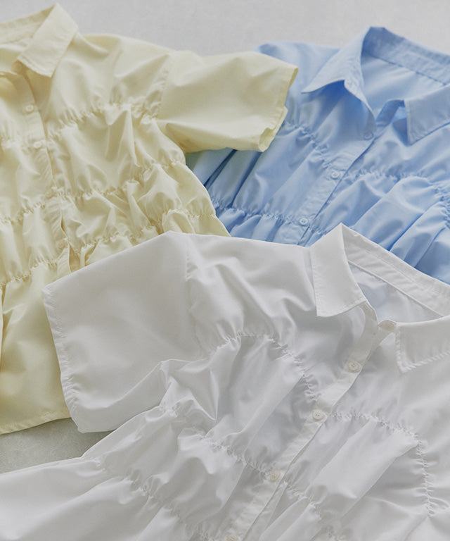 クラム ECLAM ウエストシャーリングデザインブラウス (ブルー) ブルー