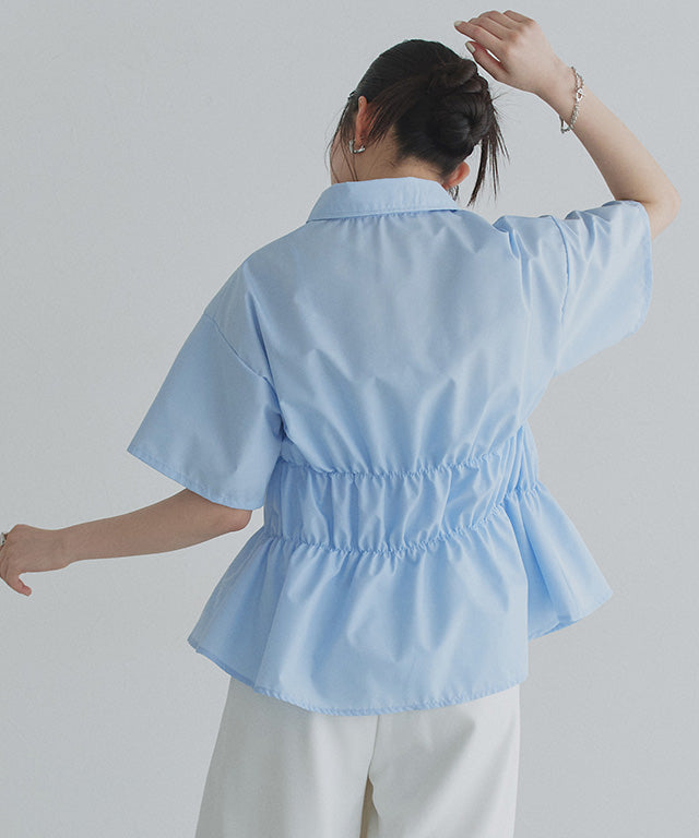 クラム ECLAM ウエストシャーリングデザインブラウス (ブルー) ブルー