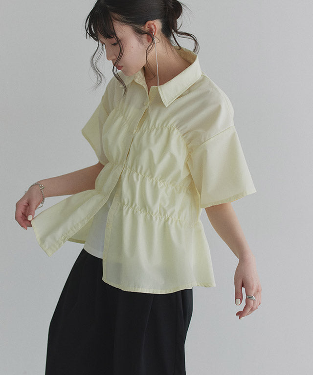 クラム ECLAM ウエストシャーリングデザインブラウス (ブルー) ブルー