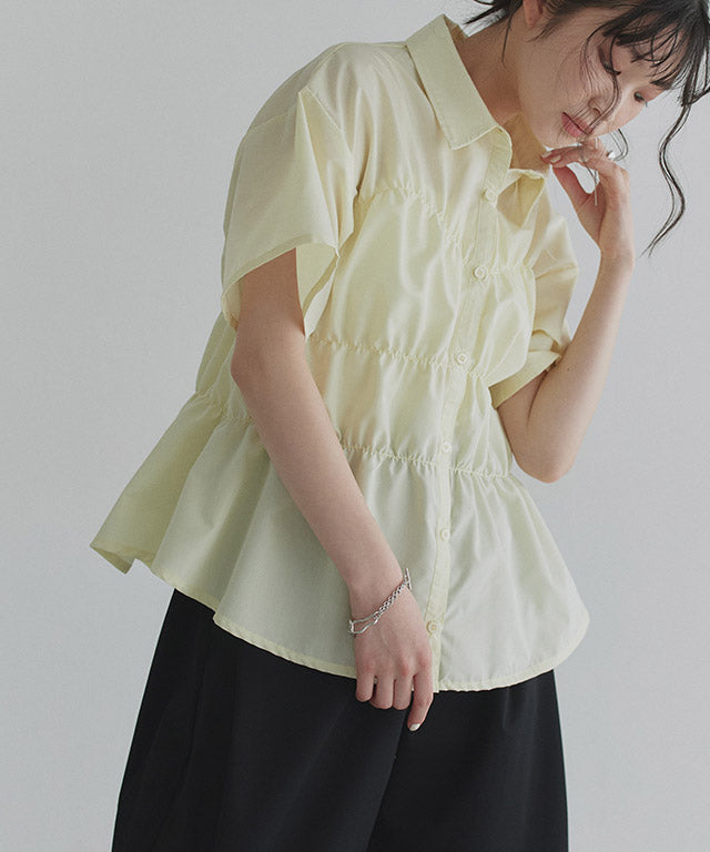 クラム ECLAM ウエストシャーリングデザインブラウス (ブルー) ブルー