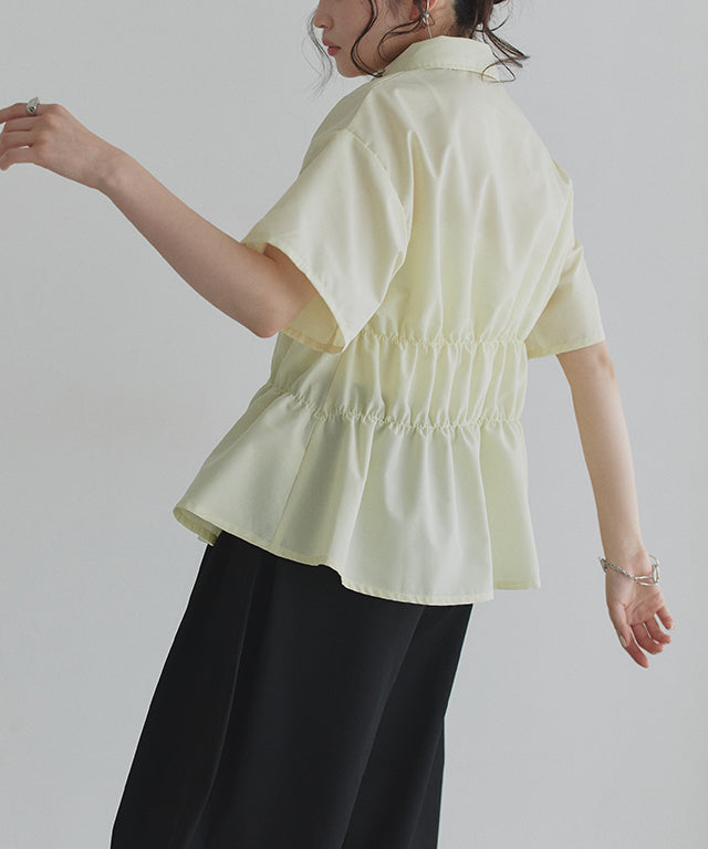 クラム ECLAM ウエストシャーリングデザインブラウス (ブルー) ブルー