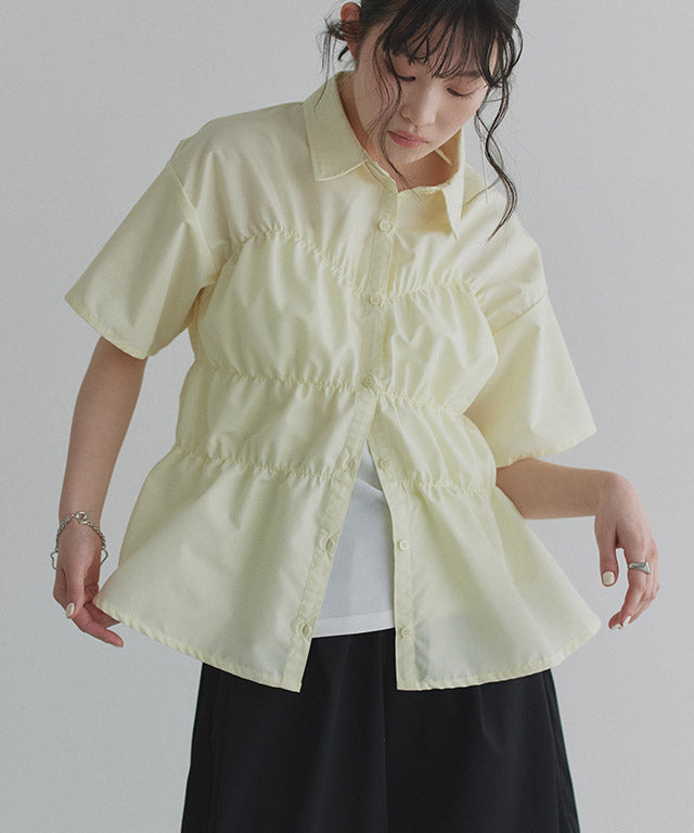クラム ECLAM ウエストシャーリングデザインブラウス (ライトイエロー) ライトイエロー