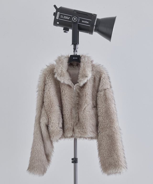 クラム ECLAM フェイクファージップアップブルゾン (グレー) グレー