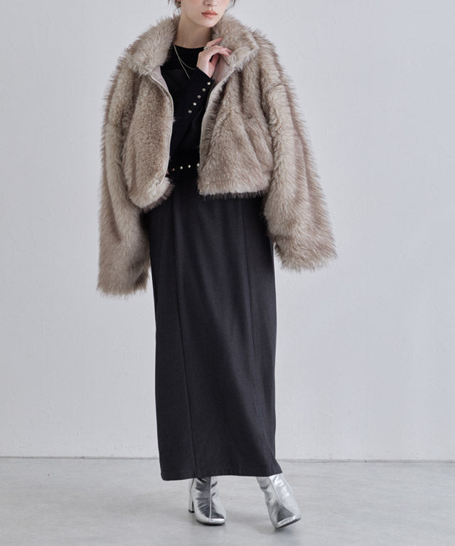 クラム ECLAM フェイクファージップアップブルゾン (グレー) グレー