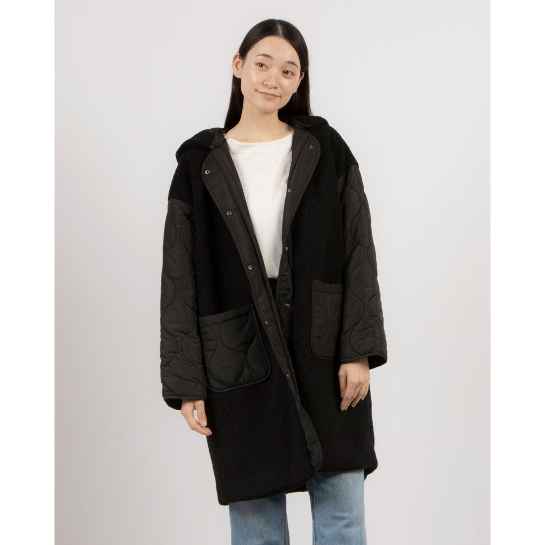エグランティーヌ EGLANTINE ボア切り替えキルティングコート
