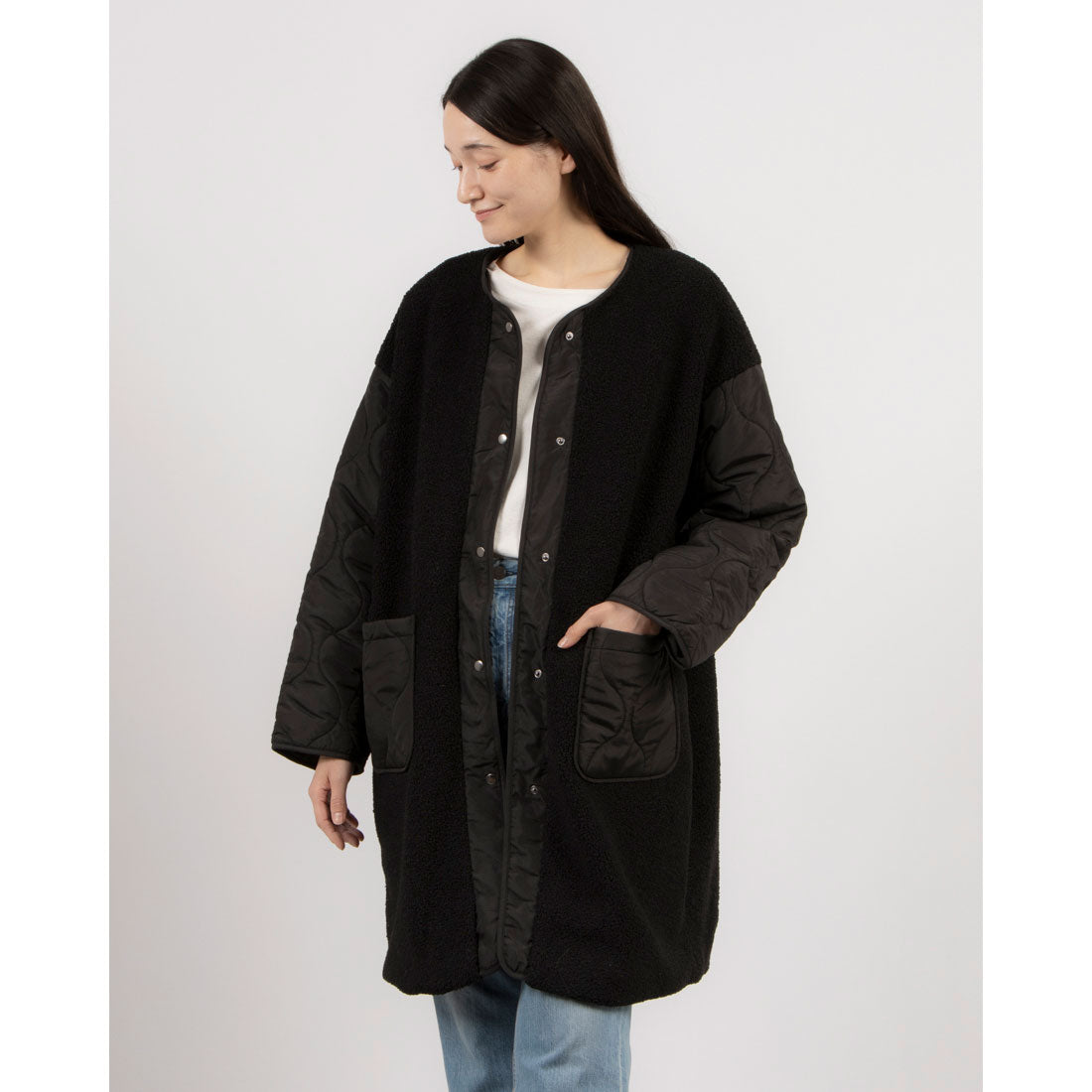 エグランティーヌ EGLANTINE ボア切り替えキルティングコート