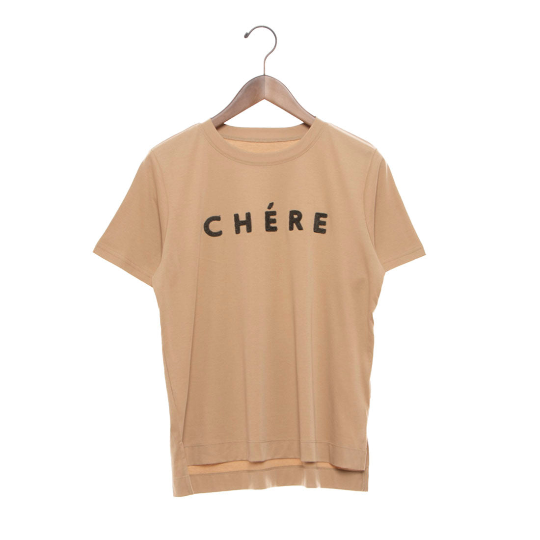 エグランティーヌ EGLANTINE ローズペトール加工 CHEREパイルロゴ半袖Tシャツ （ベージュ） エグランティーヌ EGLANTINE ローズペトール加工 CHERE