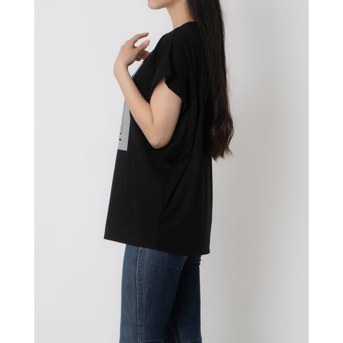 エグランティーヌ EGLANTINE オーガンジー加工半袖ロゴカットソー (ブラック) ブラック