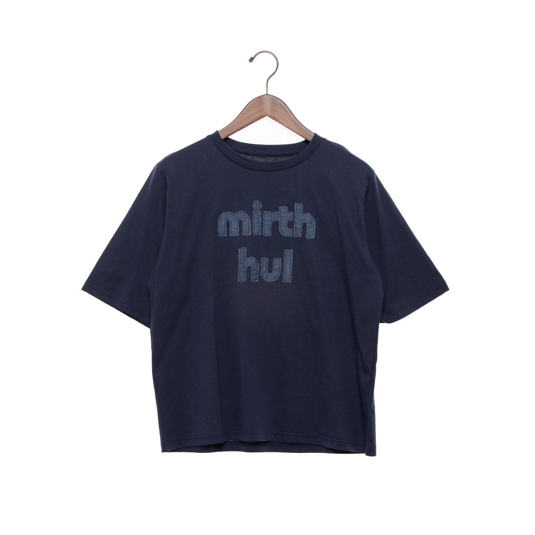 エグランティーヌ EGLANTINE デニム加工ロゴ 半袖カットソー (ネイビー) ネイビー