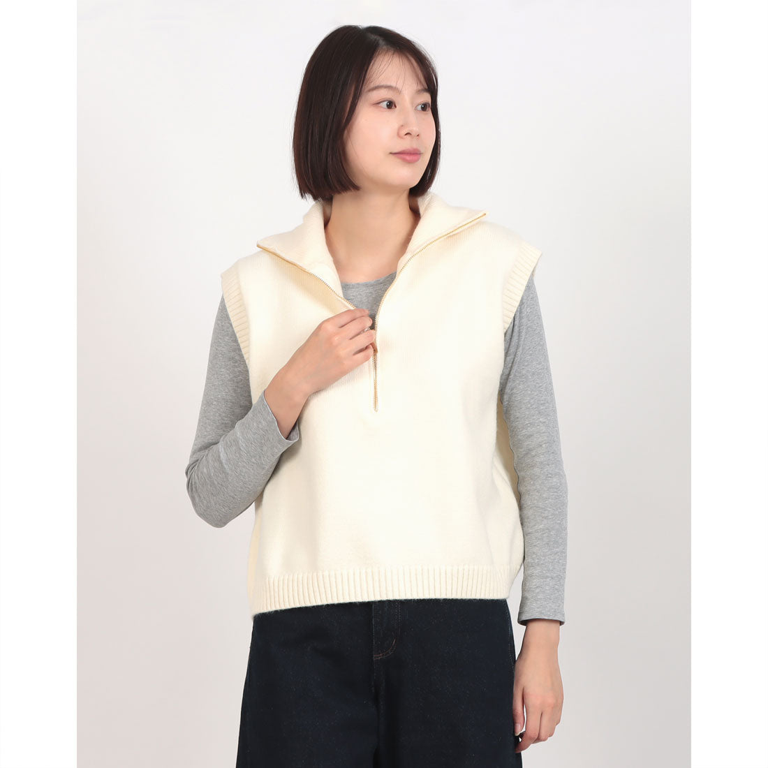 エグランティーヌ EGLANTINE ハーフジップニットベスト (オフホワイト) オフホワイト