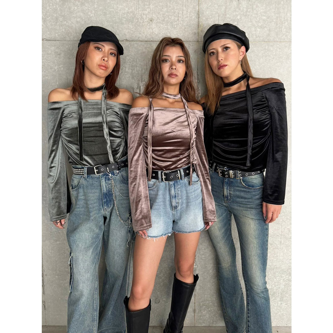 EGOIST EGOIST Off-Shoulder Velour Top with Stole