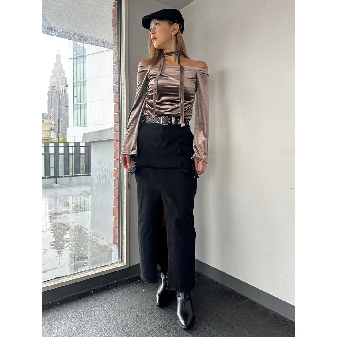 EGOIST EGOIST Off-Shoulder Velour Top with Stole