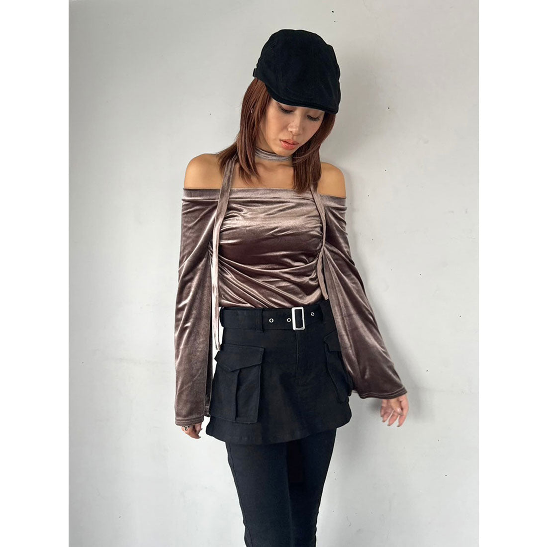 EGOIST EGOIST Off-Shoulder Velour Top with Stole