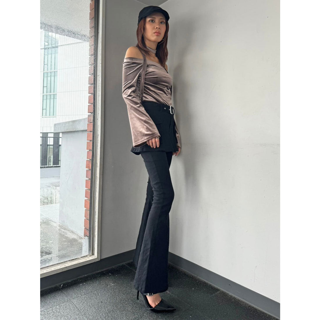 EGOIST EGOIST Off-Shoulder Velour Top with Stole