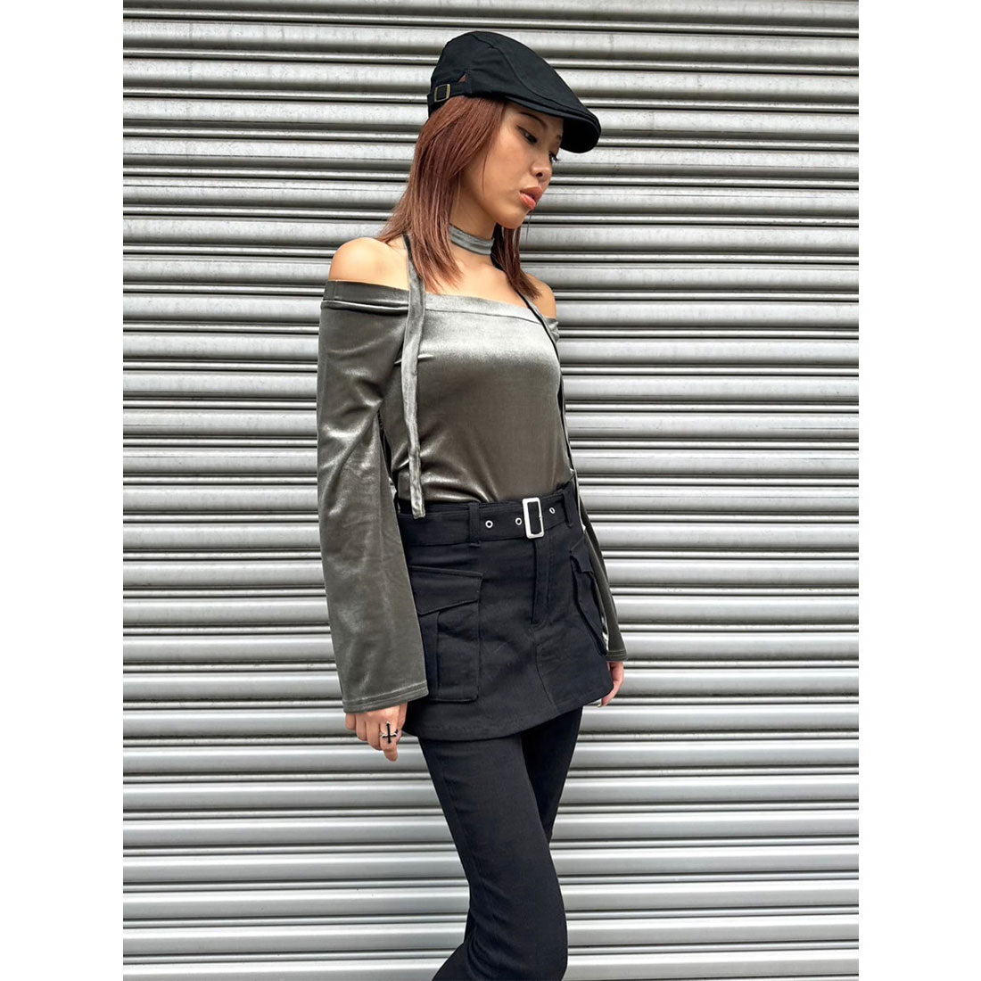 EGOIST EGOIST Off-Shoulder Velour Top with Stole