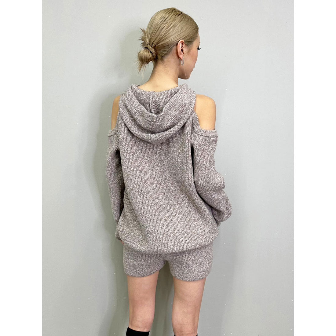 エゴイスト EGOIST 肩あきフードMIX二ットトップ (BEIGE) BEIGE