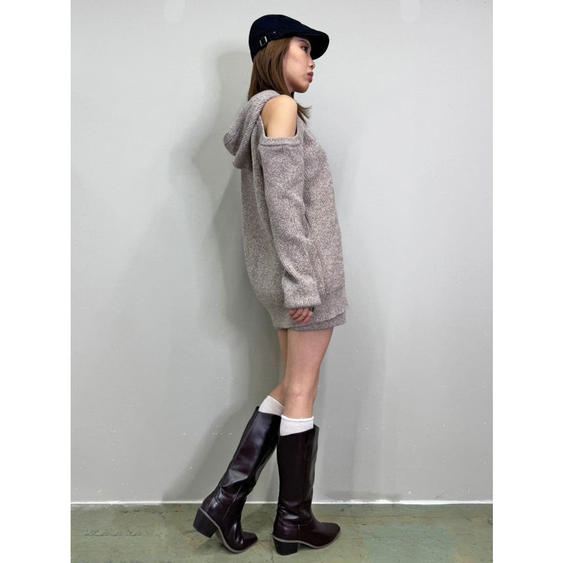 エゴイスト EGOIST 肩あきフードMIX二ットトップ (BEIGE) BEIGE