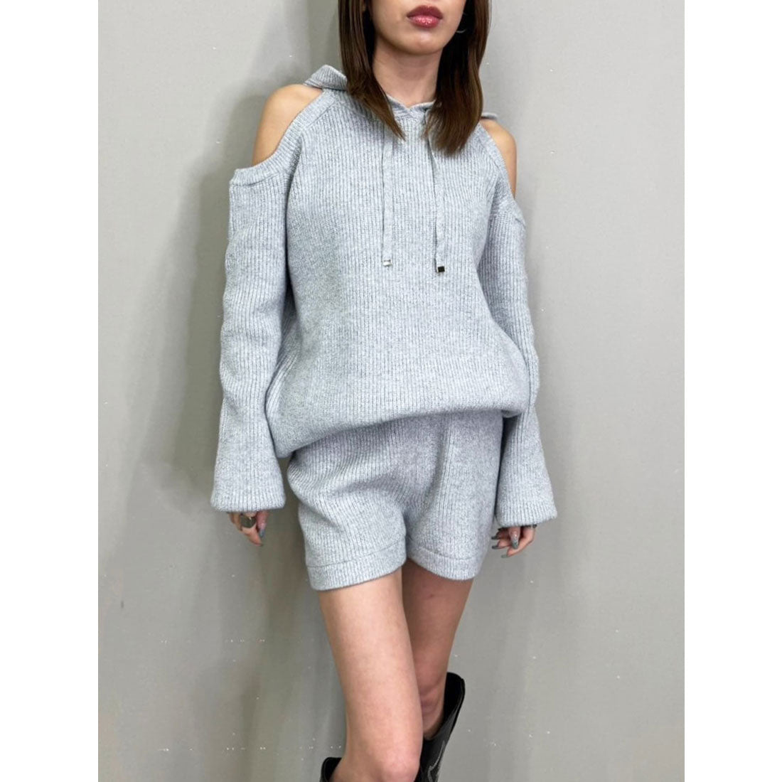 エゴイスト EGOIST 肩あきフードMIX二ットトップ (GRAY) GRAY