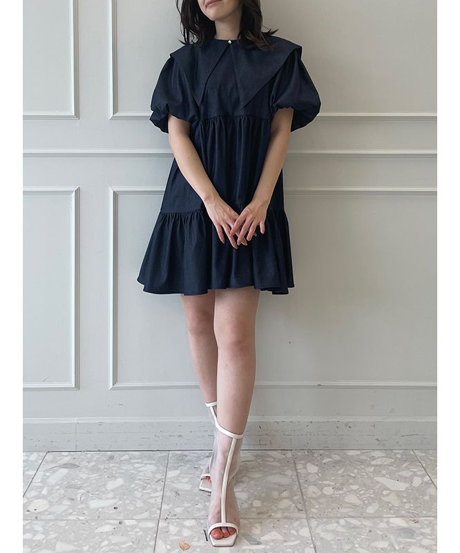 エイミーイストワール EIMY ISTOIRE カラーデザインデニムライクミニワンピース (INDIGO) INDIGO