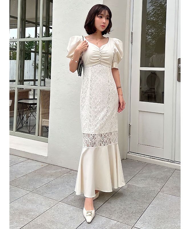 エイミーイストワール EIMY ISTOIRE ハートネックレースマーメイドワンピース (WHITE) WHITE