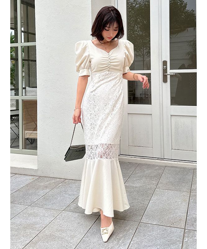 エイミーイストワール EIMY ISTOIRE ハートネックレースマーメイドワンピース (WHITE) WHITE