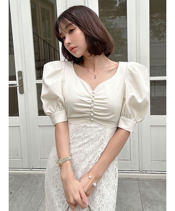 エイミーイストワール EIMY ISTOIRE ハートネックレースマーメイドワンピース (WHITE) WHITE