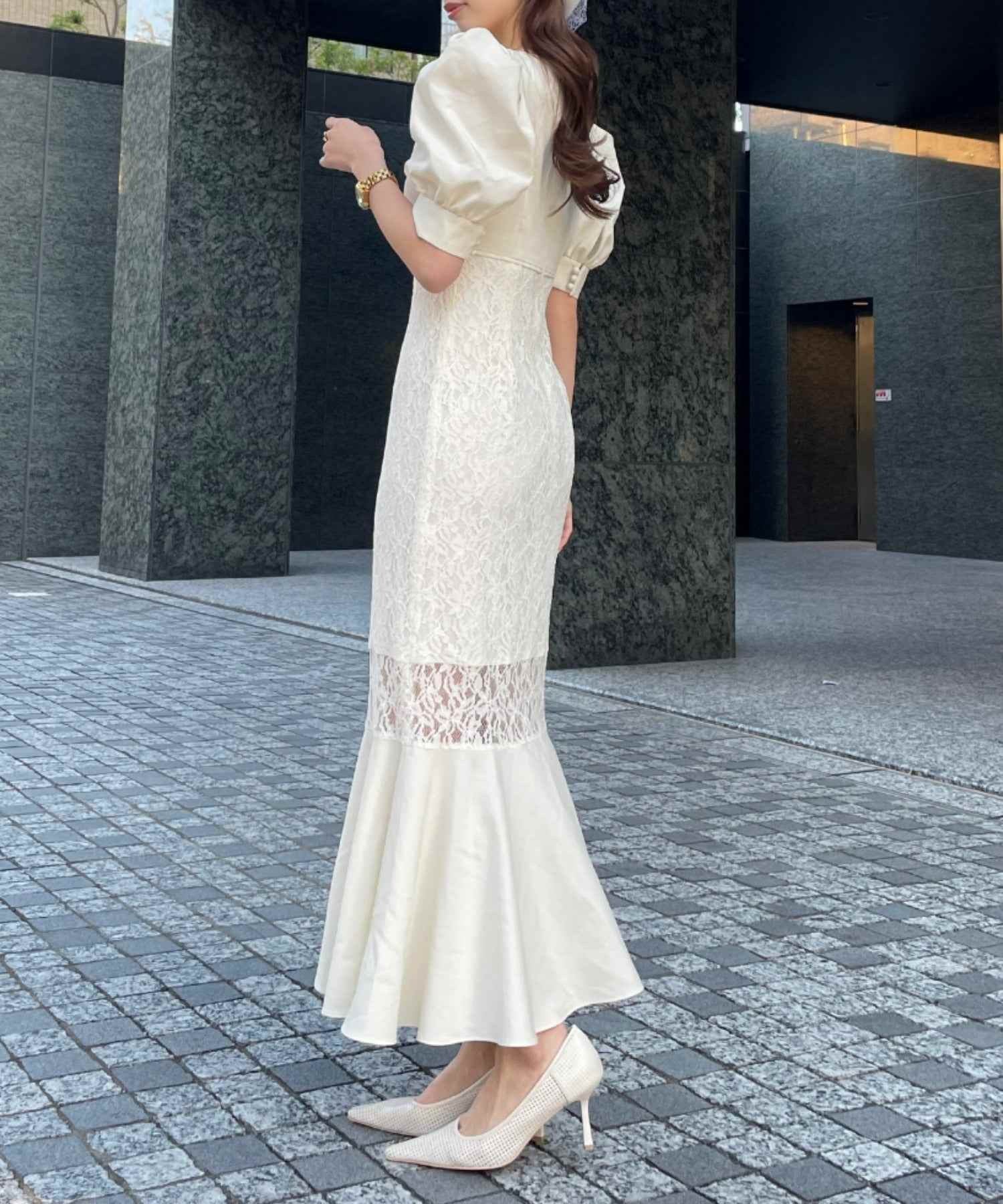 エイミーイストワール EIMY ISTOIRE ハートネックレースマーメイドワンピース (WHITE) WHITE