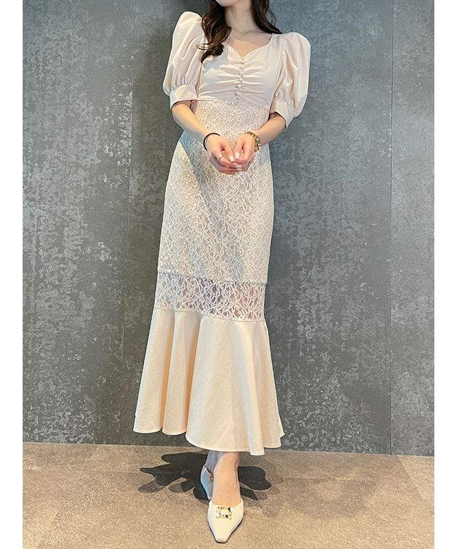 エイミーイストワール EIMY ISTOIRE ハートネックレースマーメイドワンピース (WHITE) WHITE