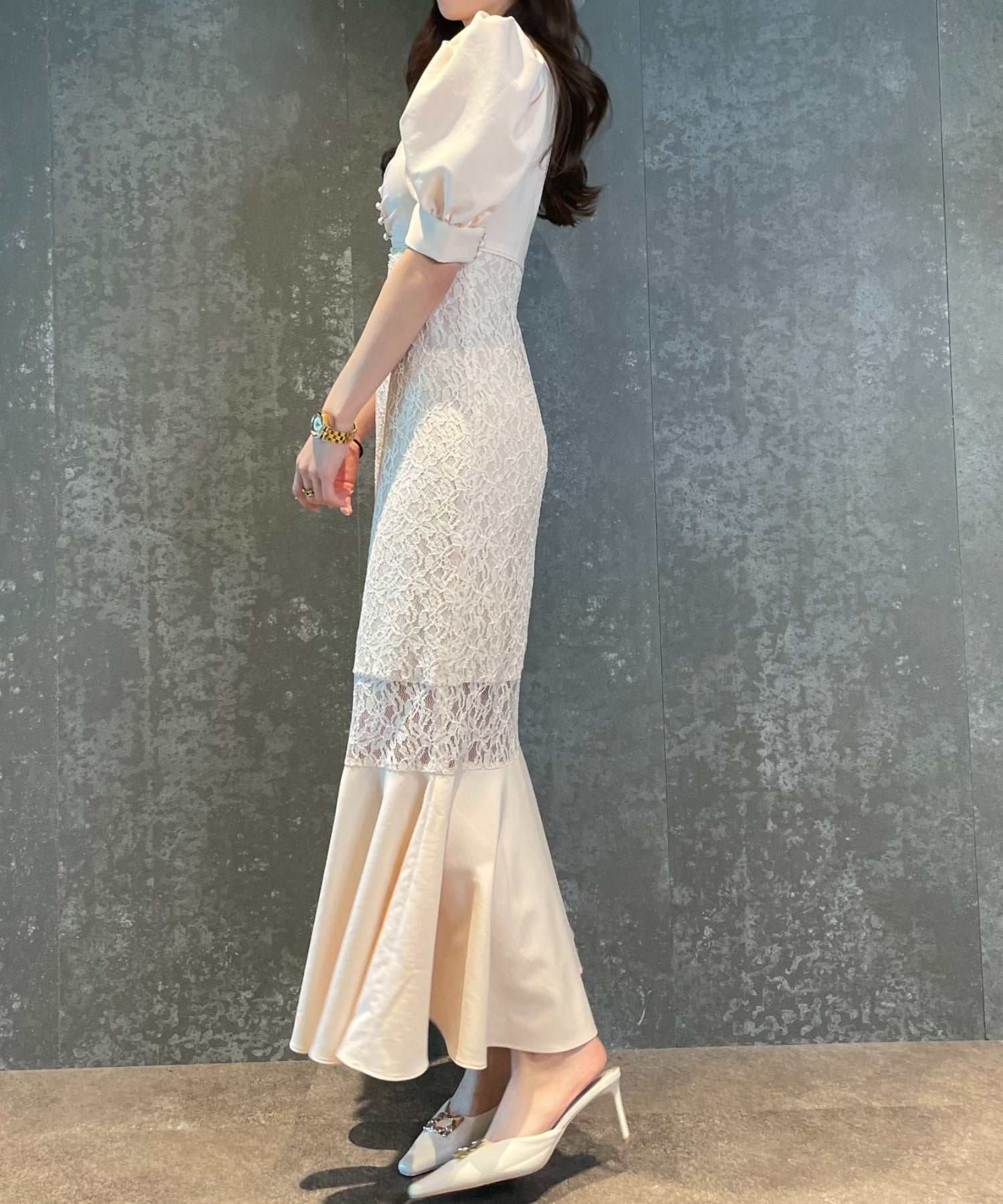 エイミーイストワール EIMY ISTOIRE ハートネックレースマーメイドワンピース (WHITE) WHITE