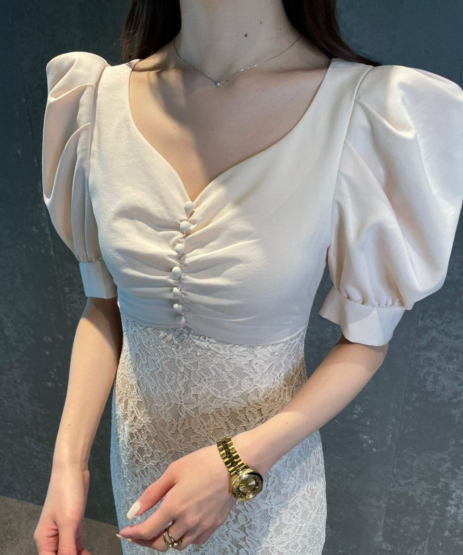 エイミーイストワール EIMY ISTOIRE ハートネックレースマーメイドワンピース (WHITE) WHITE