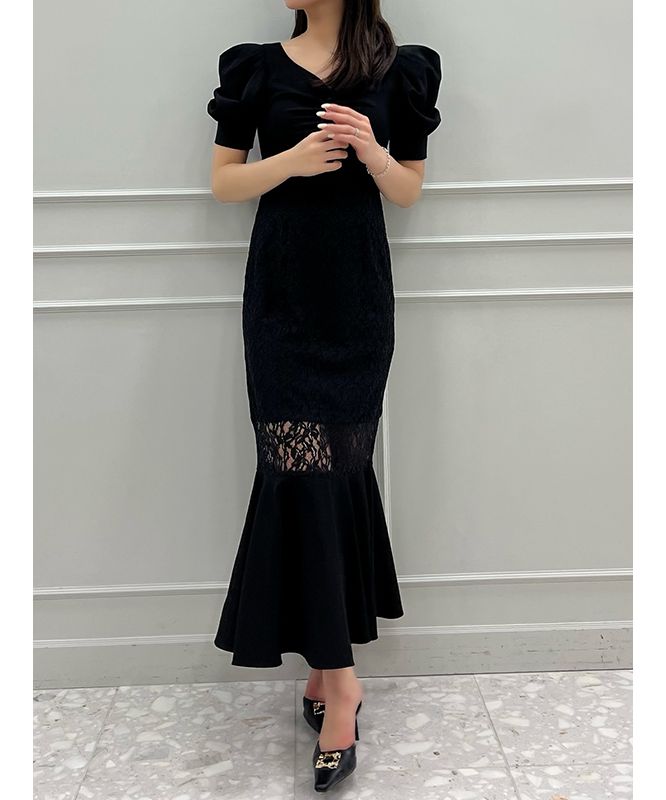 エイミーイストワール EIMY ISTOIRE ハートネックレースマーメイドワンピース (WHITE) WHITE