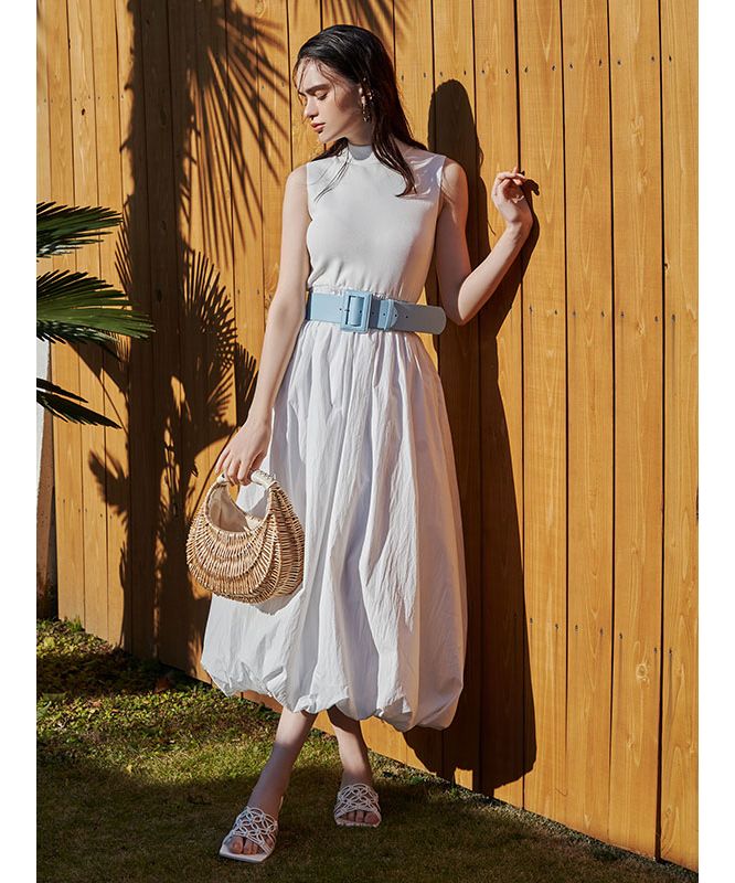 エイミーイストワール EIMY ISTOIRE バルーンシルエットドッキングニットワンピース (WHITE) WHITE