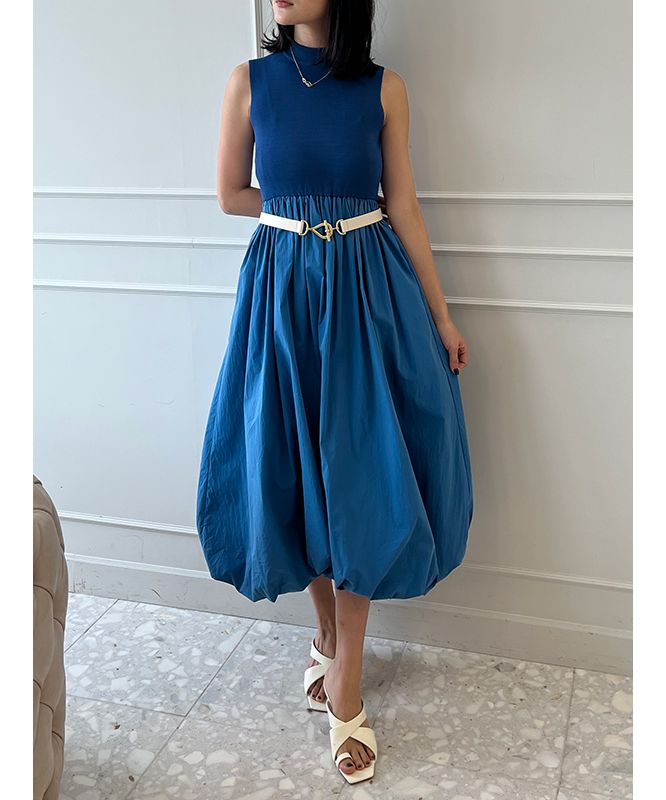 エイミーイストワール EIMY ISTOIRE バルーンシルエットドッキングニットワンピース (WHITE) WHITE