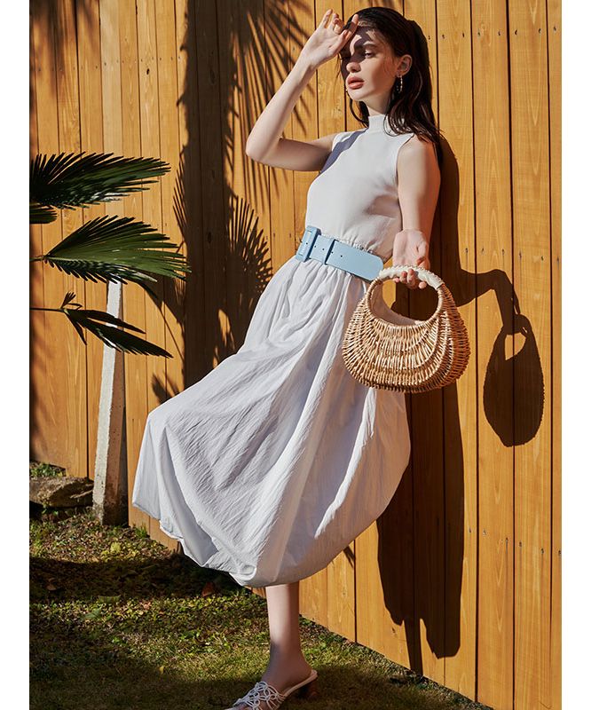 エイミーイストワール EIMY ISTOIRE バルーンシルエットドッキングニットワンピース (WHITE) WHITE