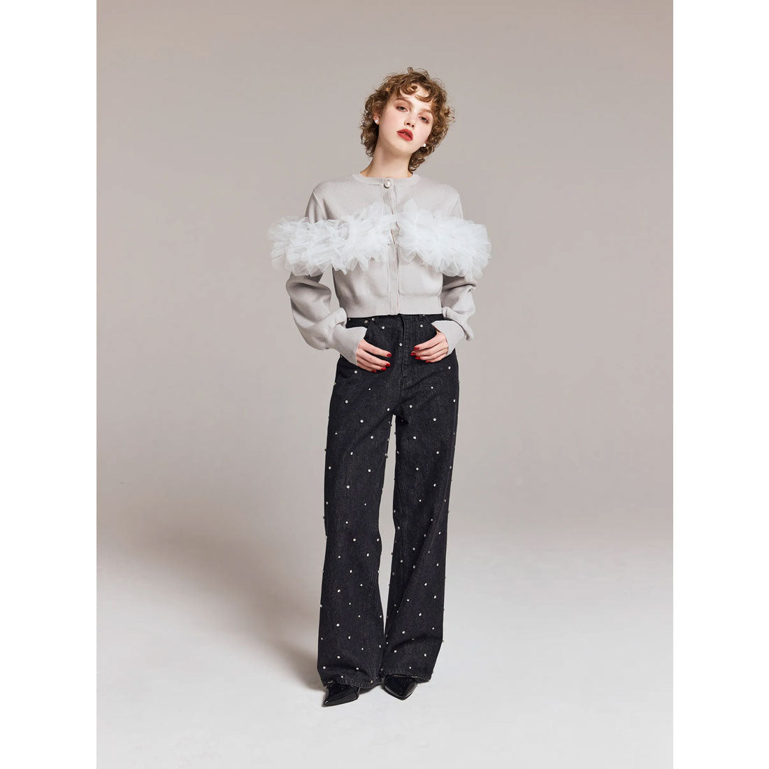 エイミーイストワール eimy istoire チュールフリルニットカーディガン