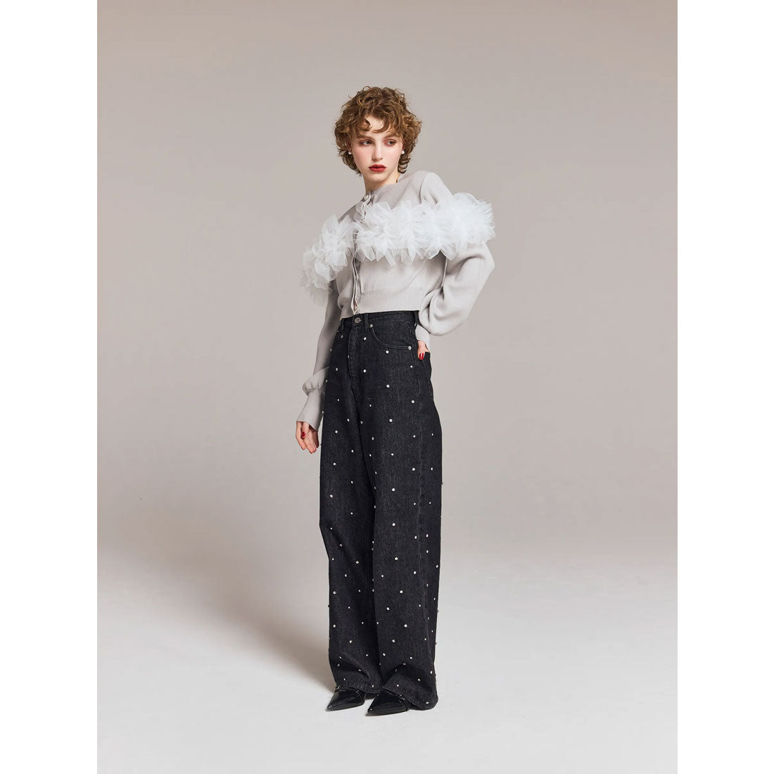 エイミーイストワール eimy istoire チュールフリルニットカーディガン