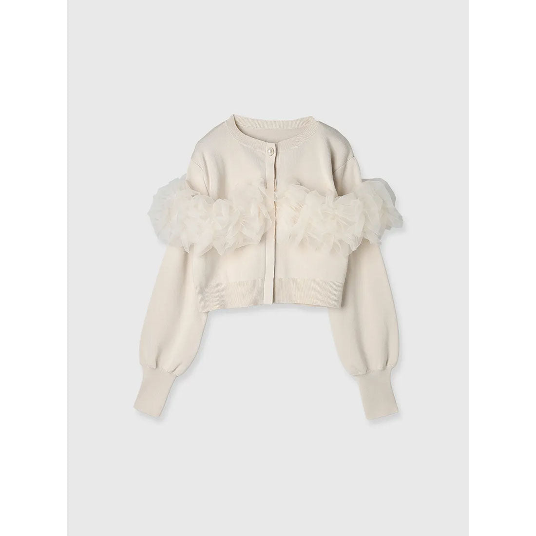 エイミーイストワール eimy istoire チュールフリルニットカーディガン,IVORY