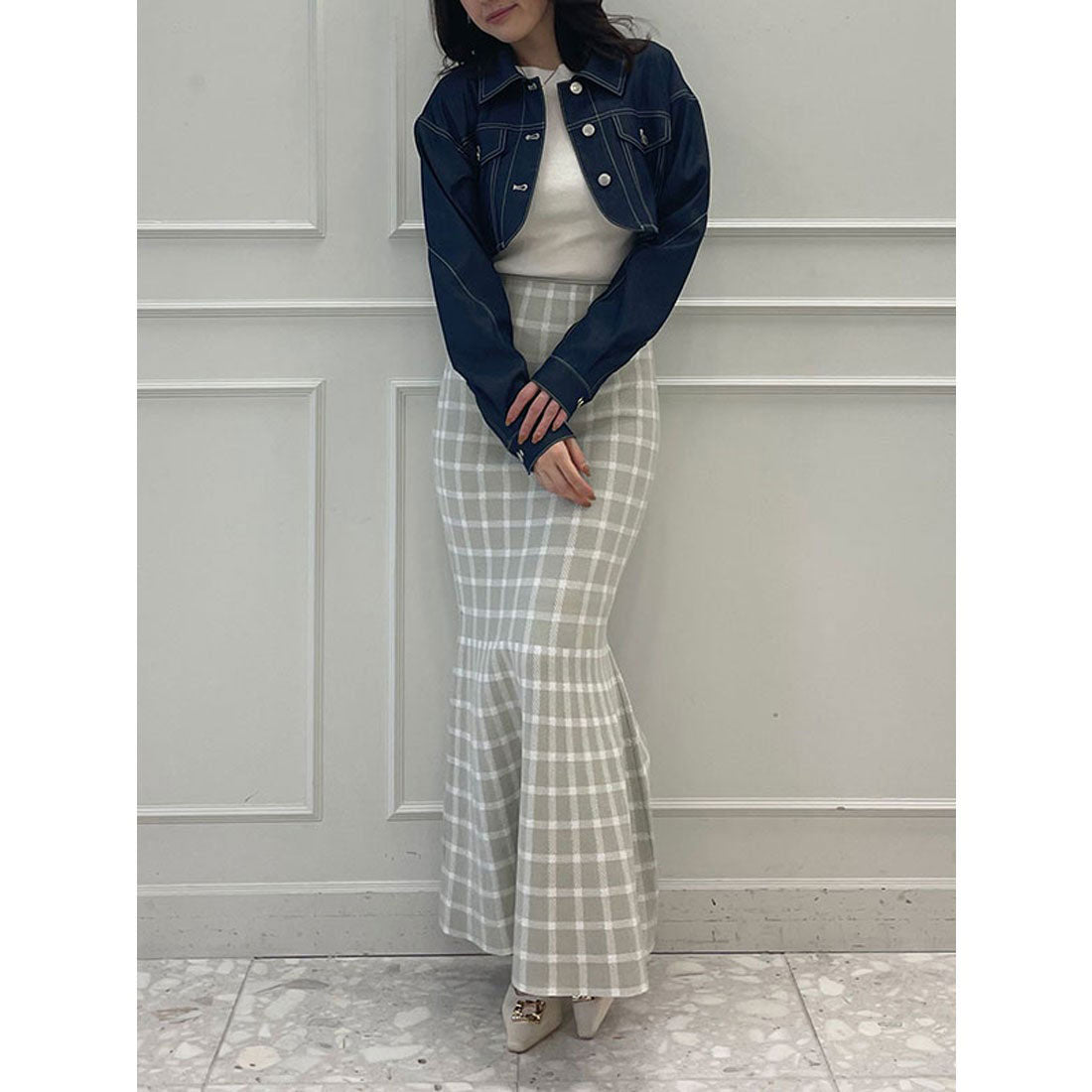 エイミーイストワール eimy istoire シェパードチェックマーメイドニットスカート (MINT) MINT