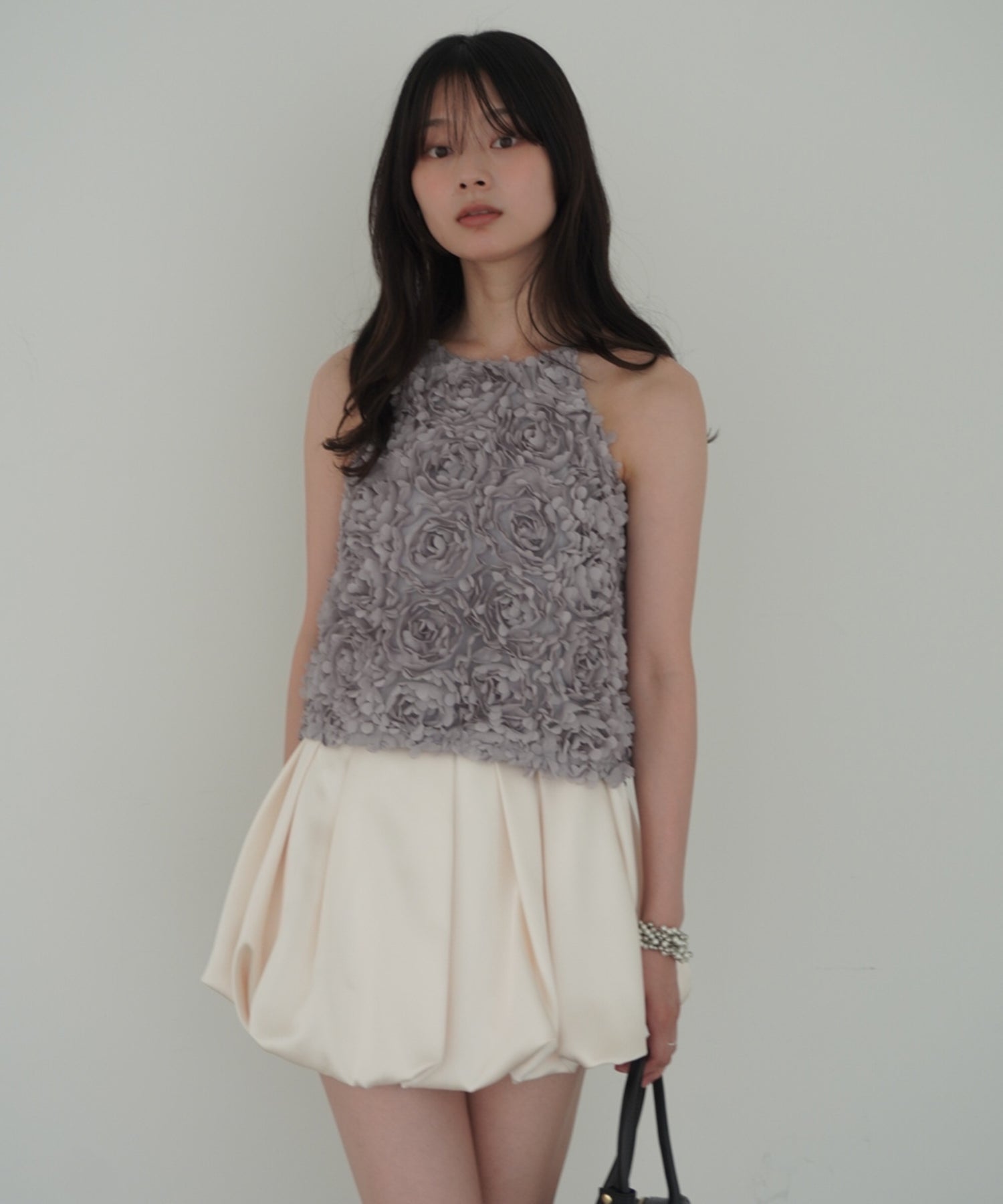 エイミーイストワール eimy istoire ダブルベルトサテンミニスカート (IVORY) IVORY