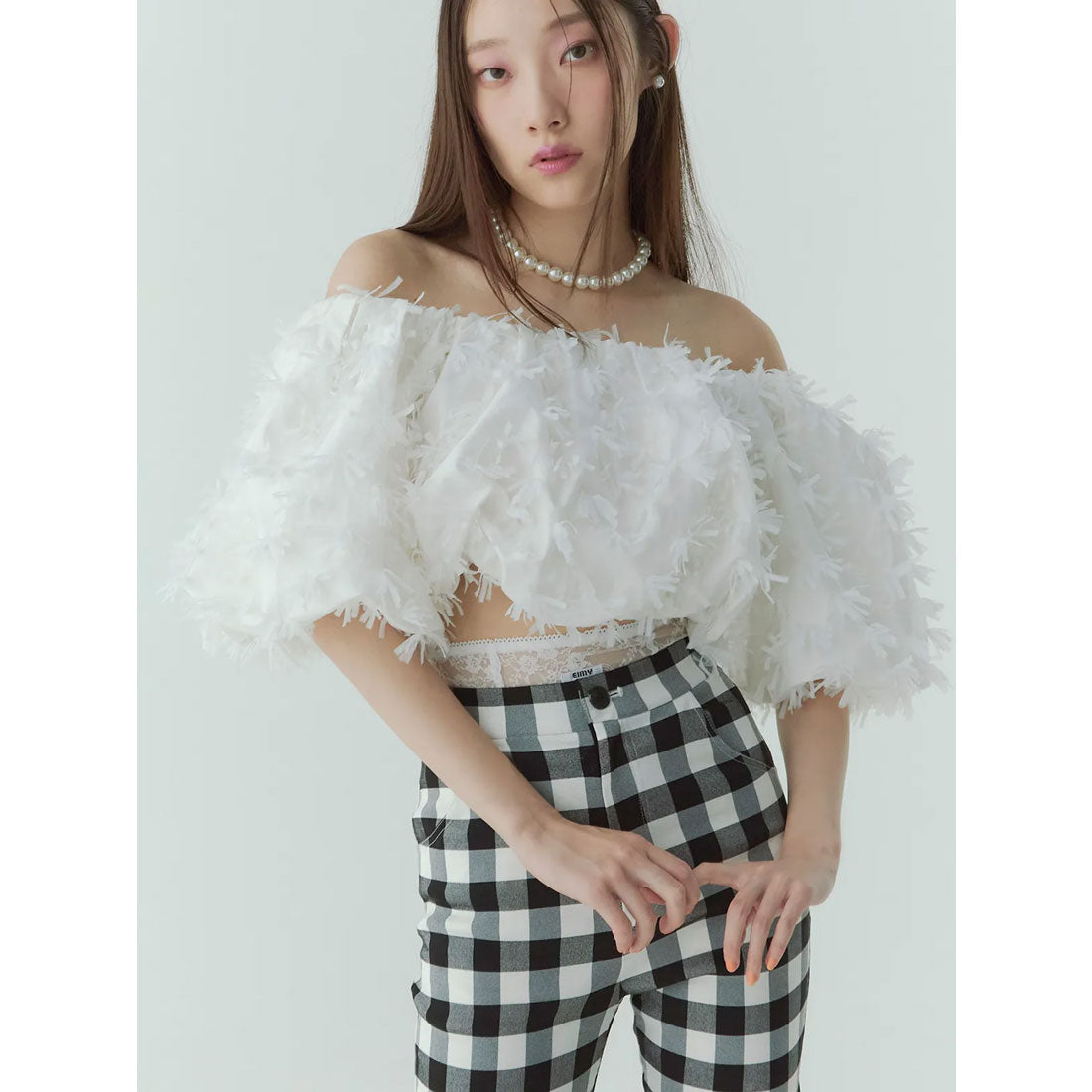 eimyっω) eimy istoire Ribbon Cross Gather Tops