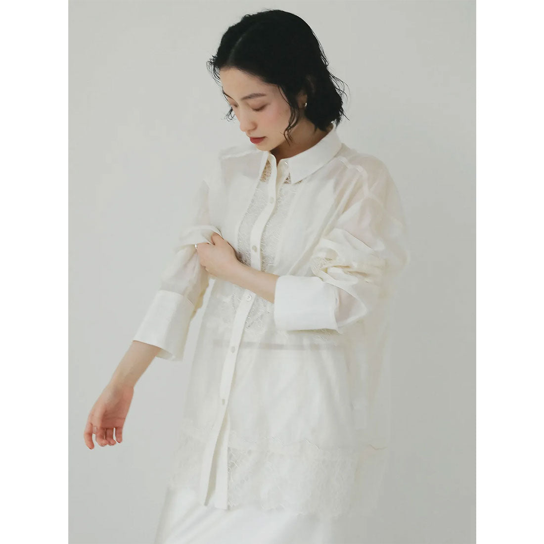 エイミーイストワール eimy istoire レースコンビシアーシャツ (WHITE) WHITE
