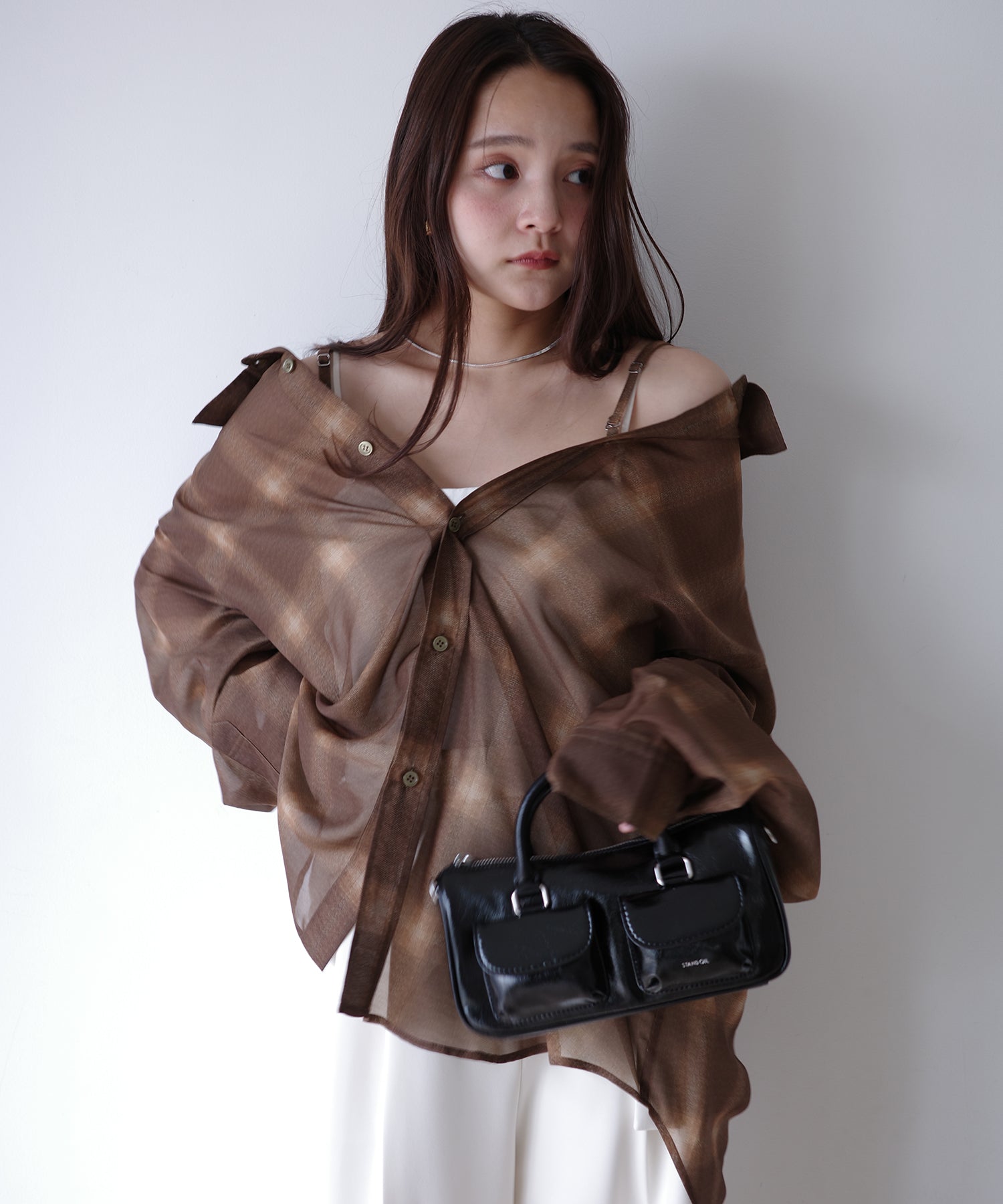エイミーイストワール EIMY ISTOIRE シアーチェック2WAYシャツ (BROWN) BROWN
